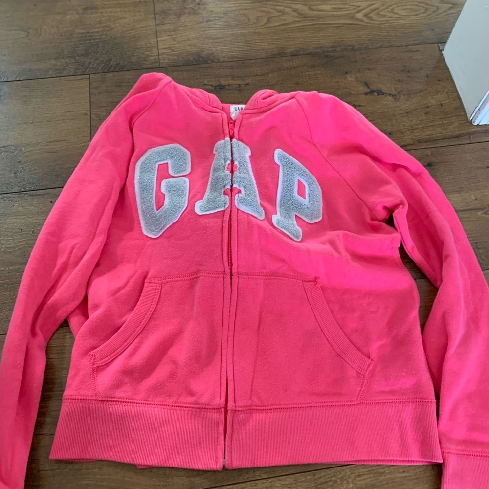 Girls Gap pink sweatshirt with glittered letters